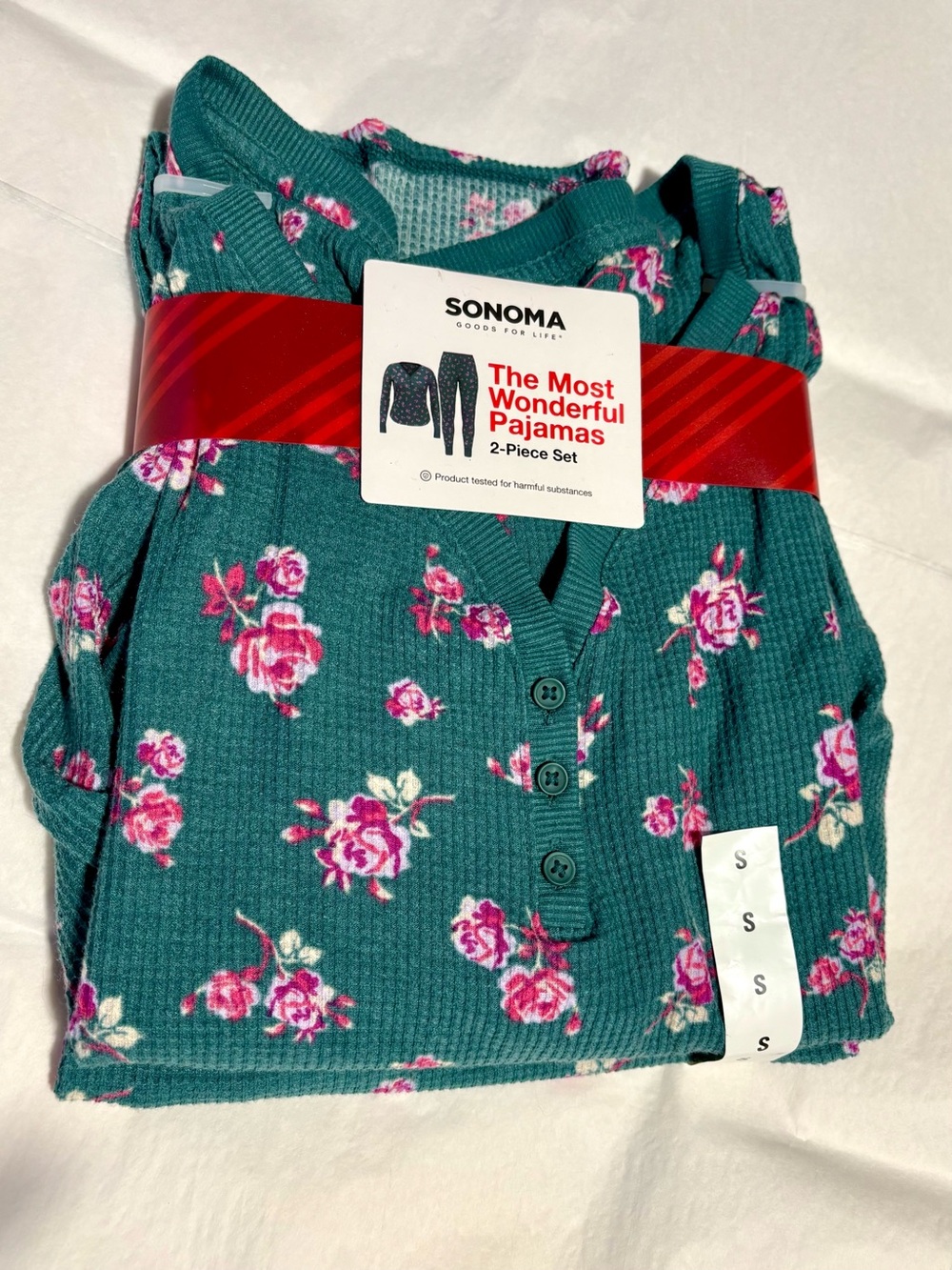 SONOMA Teal Floral Henley Waffle Knit Pajama Set, S, NWT
